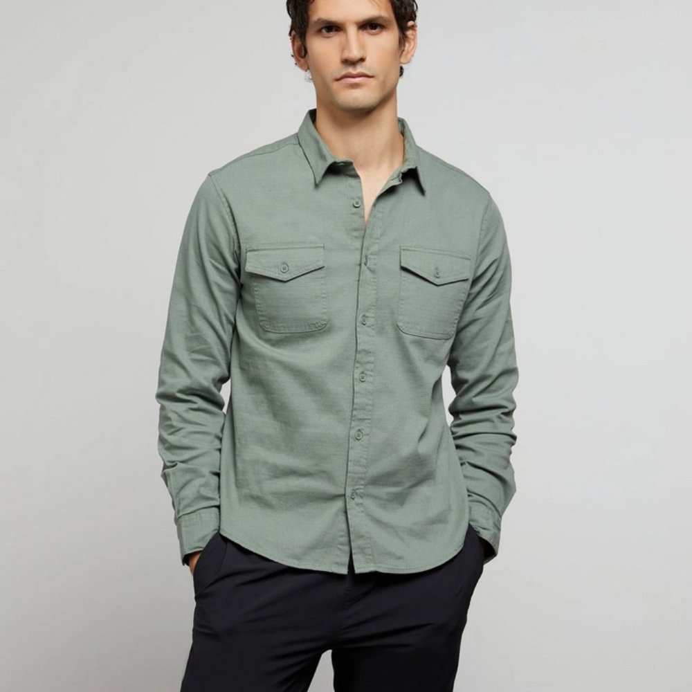 Onia All Terrain Cotton Stretch Ripstop Overshirt in Sea Moss Green Size XL NWT